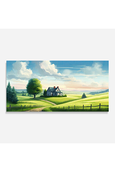 Arthub Kitchen Glass Panel, Stove Protection, Heat Resistant, Landscapes, Calming Rural View