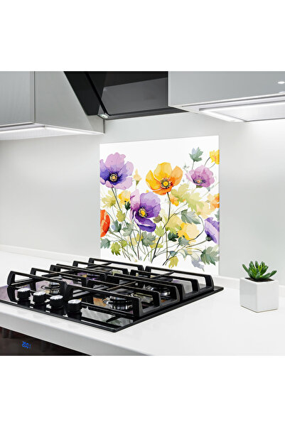 Arthub Panou Sticla Bucatarie, Protectie aragaz, Termorezistent, Flori, Purpl...