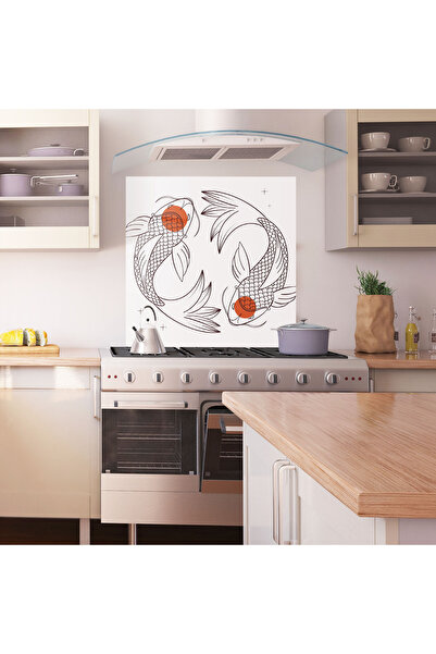 Arthub Kitchen Glass Panel, Stove Protection, Heat Resistant, Feng-shui, Koi Yinyang Art