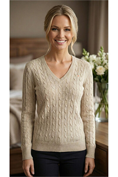 Gant V-neck knitted sweater, Seed Melange color