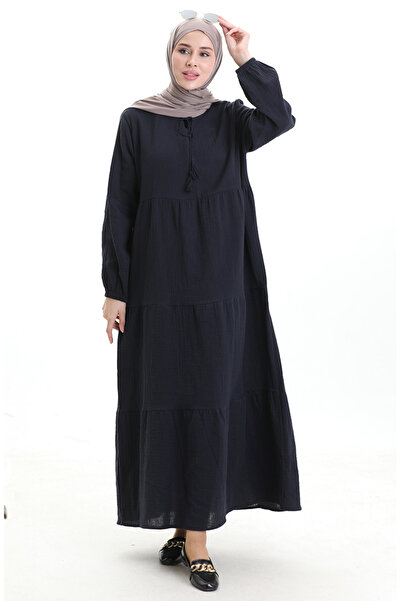 sefamerve Muslin Dress 6050-02 Navy Blue
