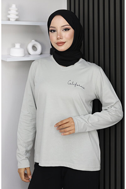 sefamerve Ψηφιακή με τύπωμα Βαμβακερή Μπλούζα 1071-01 Πέτρα