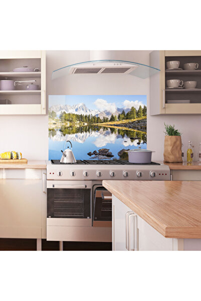 Arthub Kitchen Glass Panel, Stove Protection, Heat Resistant, Landscapes, Mountain Reflection