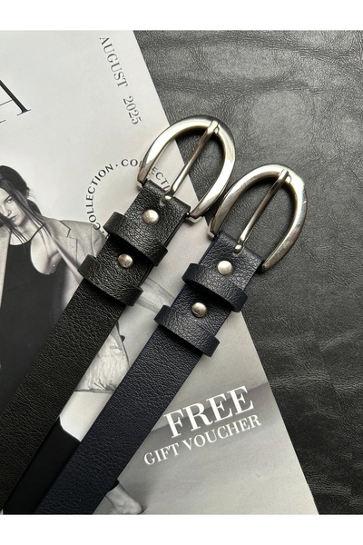 LİA KEMER Pachet de 2 Curea cu cataramă argintie pentru femei, cu model clasi...