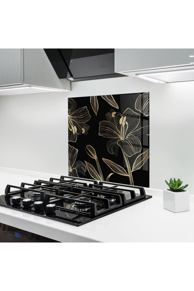 Arthub Panou Sticla Bucatarie, Protectie aragaz, Termorezistent, Flori, Gold ...