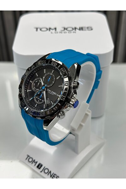 Tom Jones Siyah Kadran Mavi Silikon Kordon ERKEK KOL SAATİ