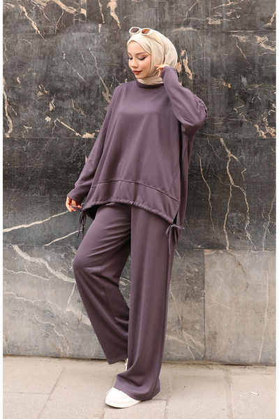 sefamerve Lace Detailed Hijab Trouser Suit 2175-05 Anthracite