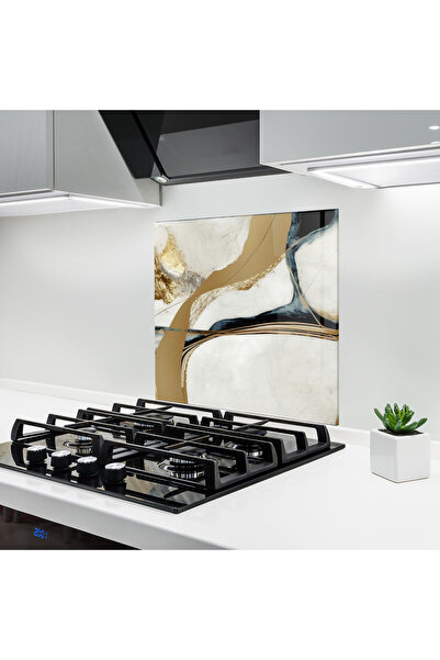 Arthub Panou Sticla Bucatarie, Protectie aragaz, Termorezistent, Abstracte, Golden Blue Marble