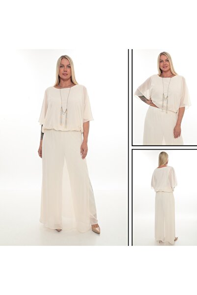 etselements Chiffon Stone Detailed Pendant Set Evening Dress Ets4057