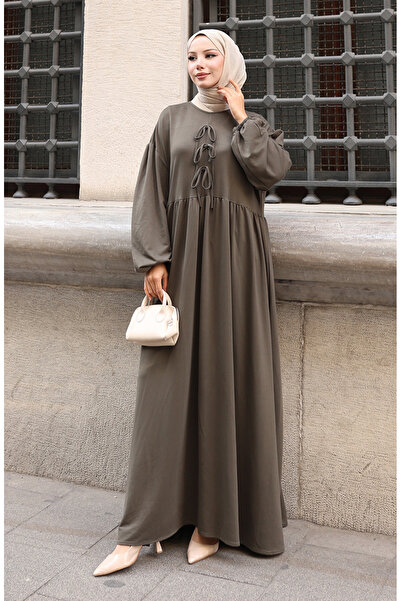 sefamerve Lace Detailed Comfortable Cut Hijab Dress 2171-02 Khaki