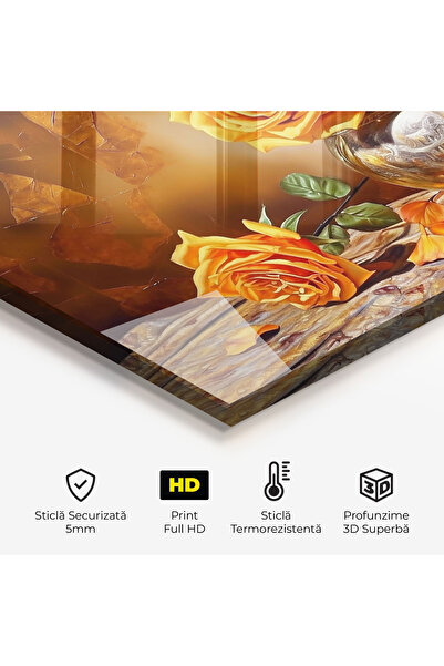 Arthub Kitchen Glass Panel, Stove Protection, Heat Resistant, Flowers, Orange Roses Vases