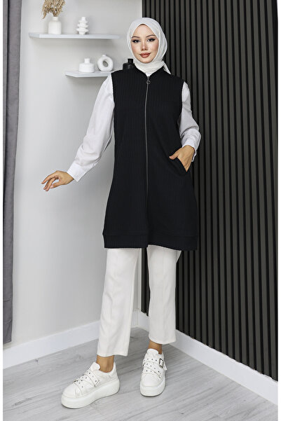 sefamerve Смугастий безрукавний жилет 5101-01 Чорний