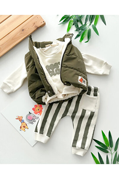 hümabebe Cozy Club Printed Inside Fur Vest Set Fleece-Lined Winter 3-Piece Suit