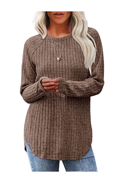 OEM Women's long sleeve shirt, fashionable top, winter clothing, khaki, size S