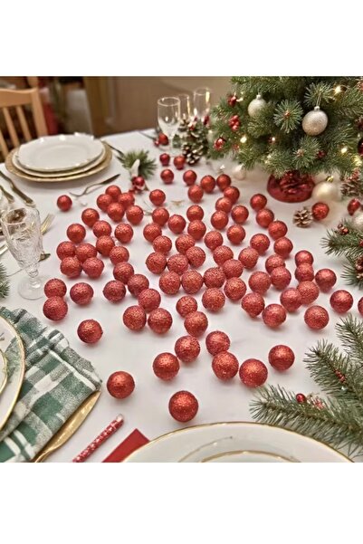 Çemrek Süs Parti Mini ornament de masă de Crăciun cu sclipici roșu 1 cm