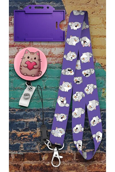 chic crazze Kedi Desenli Boyun Askı İpi 3 lü Set Yaka Kartlığı ve Yoyo Telefo...