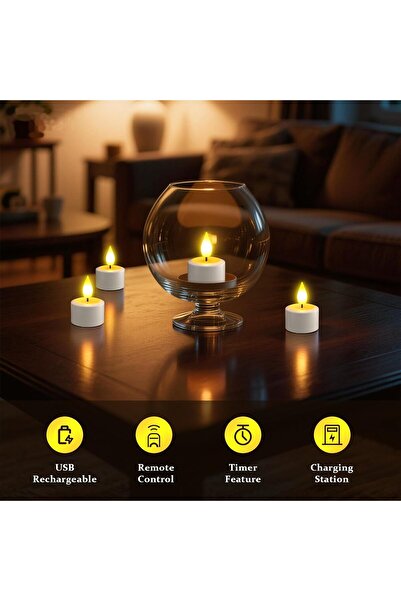 SoulBay Rechargeable Tea Lights Candles, 6 pcs Flameless with Remote, Timer & Charging Base