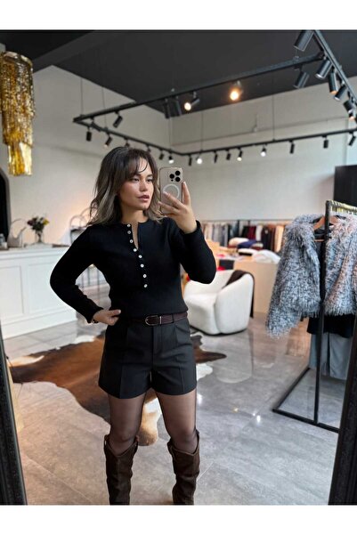 BÜŞRA PERKER Crew Neck Wool Buttoned Knitwear Sweater