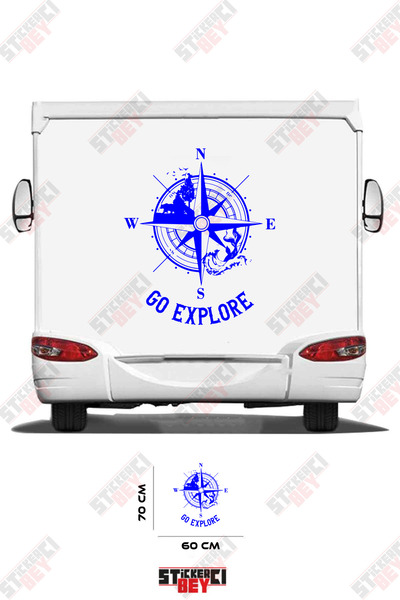 STİCKERCI BEY Go Explore Written Compass Visual Caravan Sticker Decal