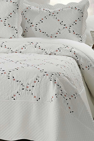 AYŞENURHASANOĞLU Tek Kişilik %100 Pamuk Renkli Nakışlı Yatak Örtüsü - Çiçekli...