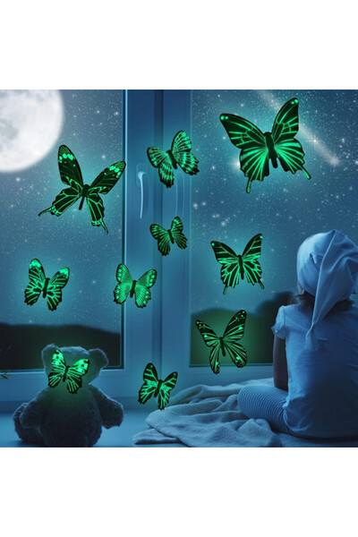 PROCART Set of 12 3D decorative butterflies, phosphorescent, self-adhesive, 6-12 cm, multi-colored