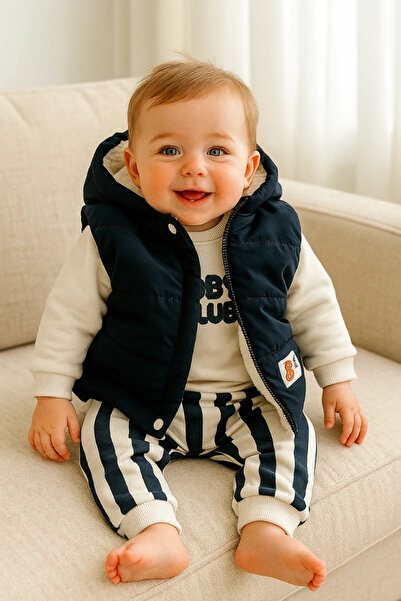 hümabebe Cozy Club Printed Inside Fur Vest Set Fleece-Lined Winter 3-Piece Suit