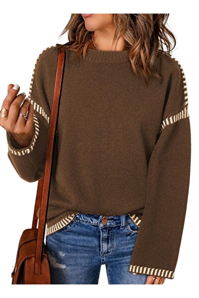 OEM Women's sweater, loose-fitting sweater, winter fashion, brown, size S