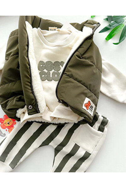 hümabebe Cozy Club Printed Inside Fur Vest Set Fleece-Lined Winter 3-Piece Suit