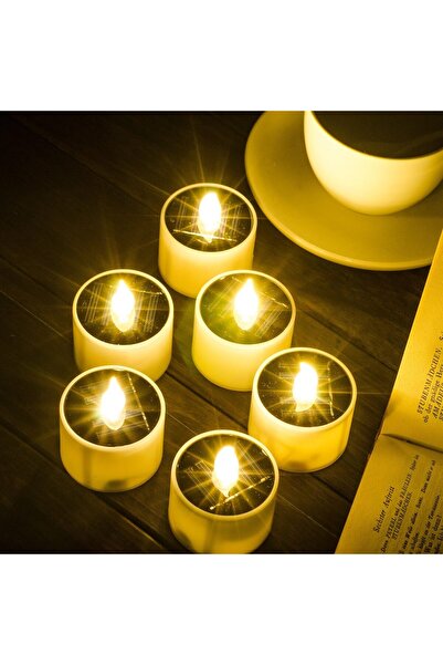 SoulBay 6pc Solar Tea Lights Outdoor Flameless Flicker LED Candles, IP65, Rechargeable, 2.3 x 2 in