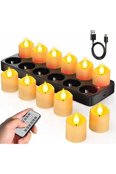SoulBay Flameless Candles with Remote & Charging Base, 12pcs USB Rechargeable LED Votives