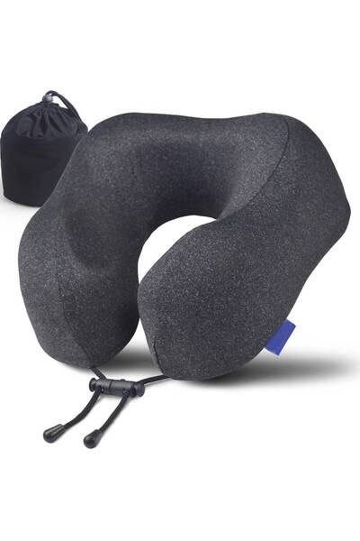 XIUWOO وسادة الرقبة - وسادة رقبة للسفر مصنوعة من إسفنج الذاكرة بنسبة 100% (أسود بالكامل)