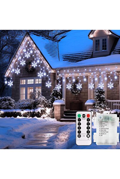 echosari سلسلة أضواء ستائر ندفة الثلج تعمل بالبطارية، 138 مصباح ليد، 3.5 متر،...