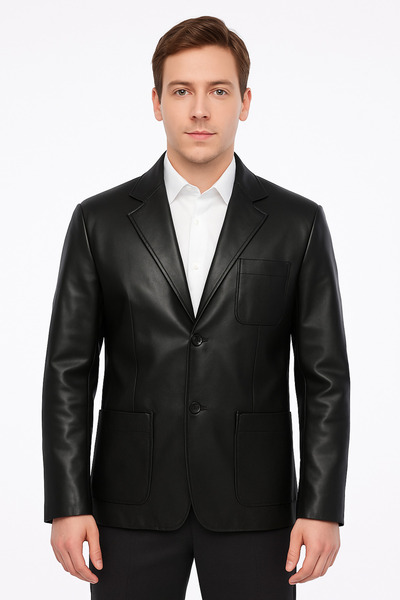 LİDYA DERİ Hakiki Deri Erkek Siyah Blazer Ceket