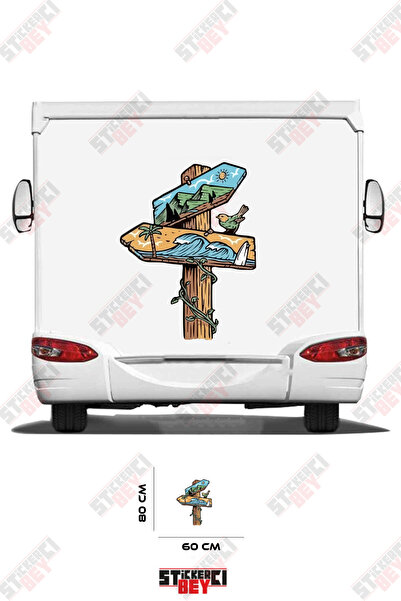 STİCKERCI BEY Illustrated Direction Sign Visual Caravan Sticker Covering
