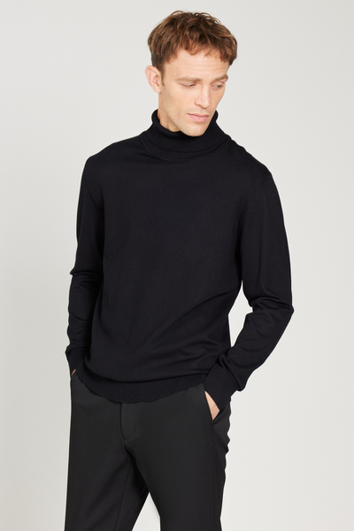 ALTINYILDIZ CLASSICS Black Wool Standard Fit Regular Cut Full Turtleneck Knitwear Sweater