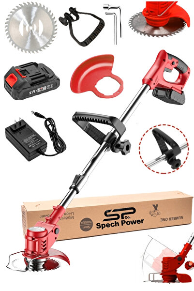 Spech Power Güçlü Şarjlı Çim Biçme 21V Şarjlı Çalı Tırpanı Çim, Ot ve Çalı Ke...