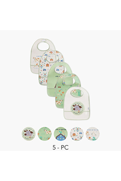 Juniors مريلة مطبوعة برسومات جرافيكية مع إغلاق بخطاف وحلقة - مجموعة من 5 قطع