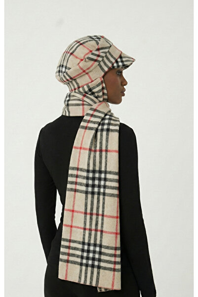 fidan bone Wool Cap Hat with Scarf British Plaid Ready-Made Turban Hijab Bonnet Beanie Medical Suitable