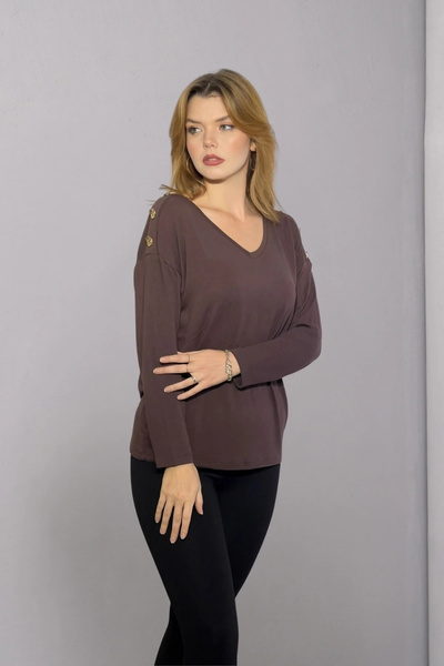 aytemas Shoulder Button Detailed Blouse