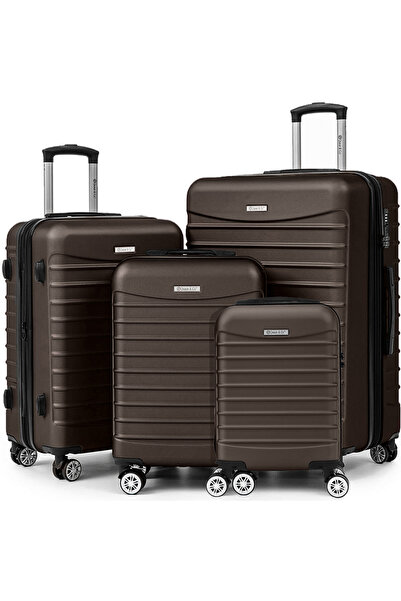 Quasar & Co. Set of 4 trolleys XS/S/M/L, hand/check luggage, 4-wheel suitcases, ABS, 2 compartments, LINE, dark coffee