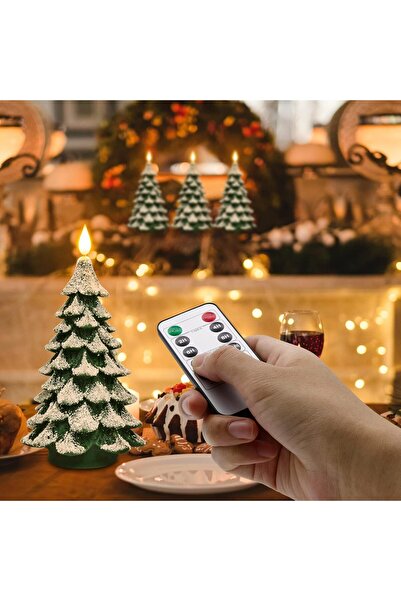 SoulBay Christmas Tree LED Candle with Remote Timer, 7.9in Real Wax Battery Pillar