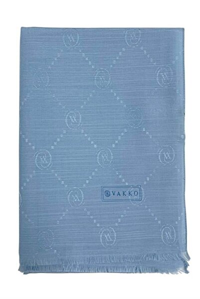 Vakko Şal din mătase de bumbac - Monogramă - Albastru deschis