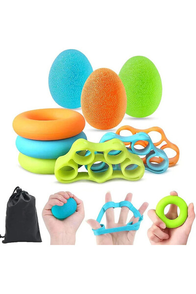 PROCART Complete set for hand and finger exercises, 9 pieces, carrying case, silicone