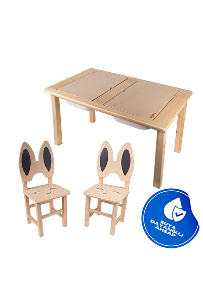 Toysilla طاولة الأنشطة - طاولة للعب والدراسة تتسع لشخصين (تشمل الكراسي ذات الأذنين على شكل أرنب)