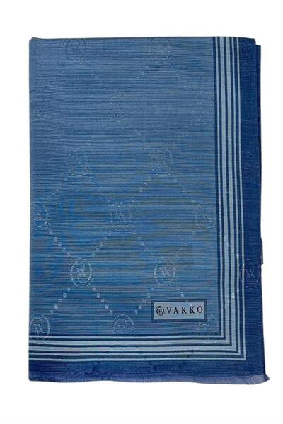 Vakko Şal din mătase de bumbac - Monogramă cu borduri - Indigo