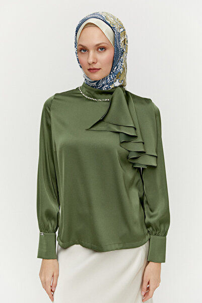 Setrms Volanlı Saten Kısa Gömlek