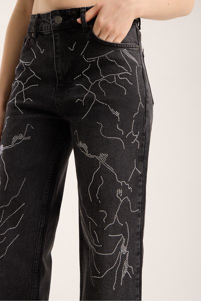Generic Brand PANTALONI DE DENIM STILAT IMPRIMAT PENTRU FEMEI