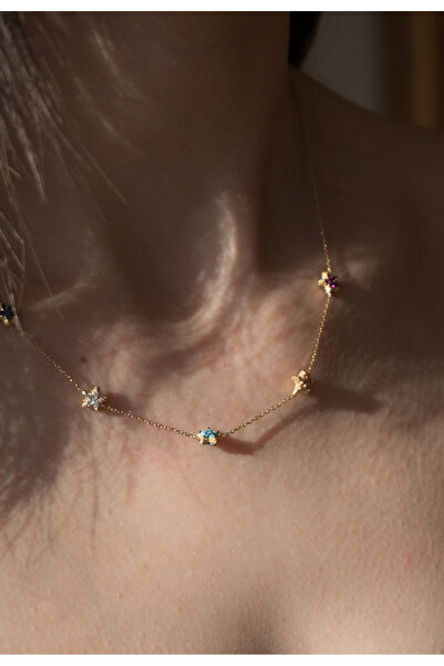 ŞABAN KILIÇ ALTIN&PIRLANTA Renkli Taşlı Mini Çiçek Kolye – Altın Zarif Tasarım