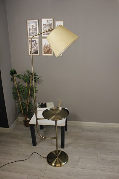 Bamyum Cotella Kumaş Kum Bej Eskitme Gövde Lambader Modern Dekoratif Metal Zemin Lambası