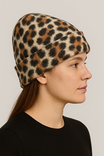 SİSTEM PELUŞ Leopard Pattern Premium Plush Beanie – Winter Elegance